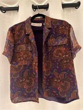 Vintage Purple Paisley Short-Sleeve Blouse